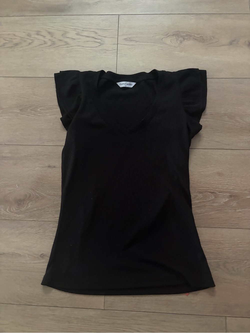 Petite Garden Black V-Neck Flutter Sleeve Tee